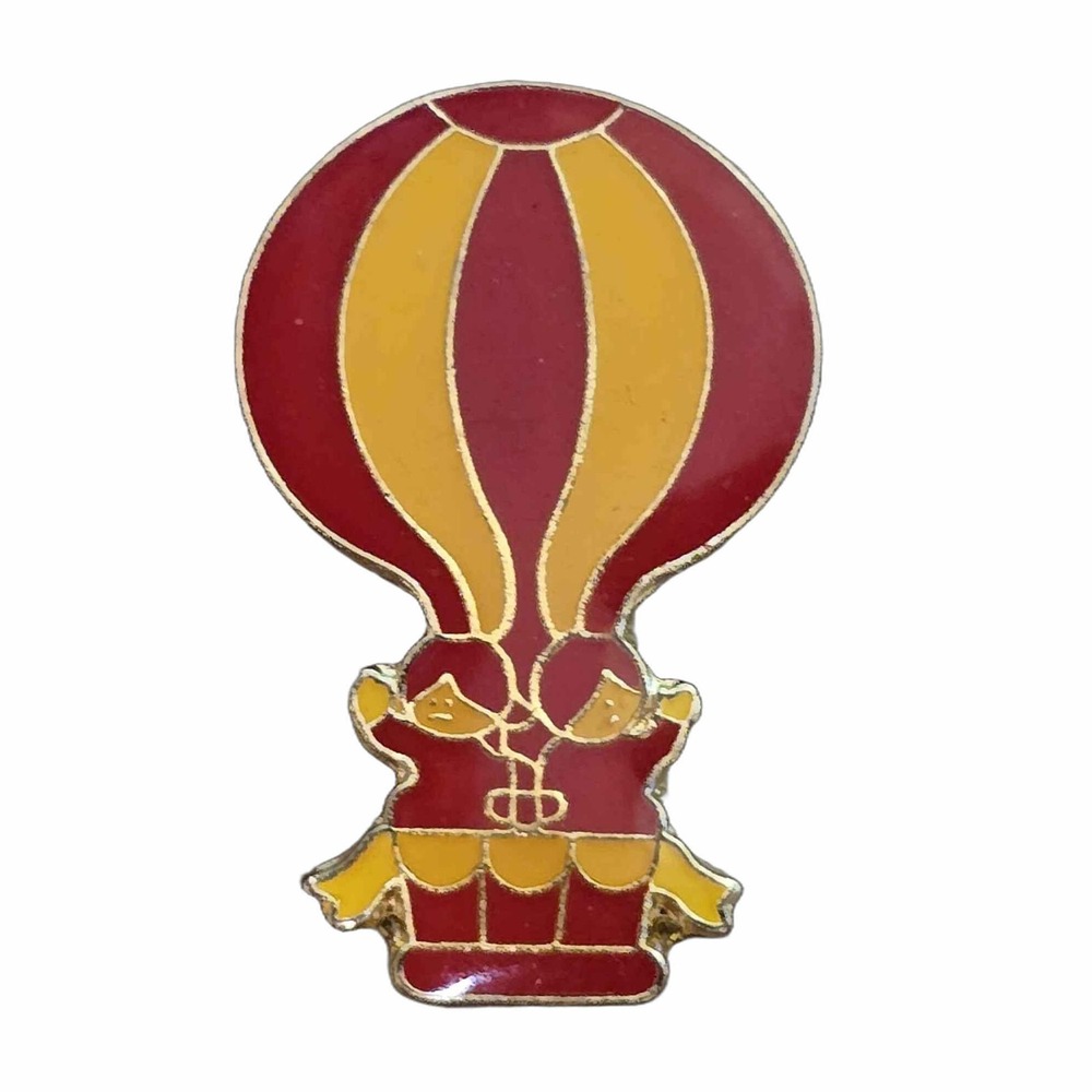 Vintage Hot Air Balloon Red Yellow Enamel Lapel Vest Hat Pin J13